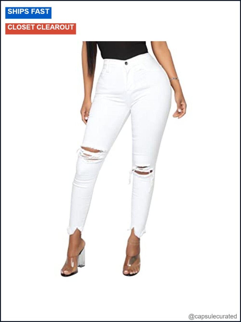 High Rise Ripped Skinny Jeans Stretch Slim Fit Distressed Destroyed Denim Ankle